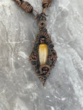 Yellow Aventurine with Garnet Copper Wire- Wrapped Necklace