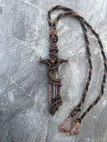 Warriors Sword Copper Necklace with Clear Quartz Citrine and Tiger Eye