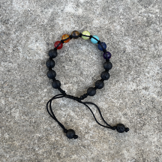 7 Chakra Woven Adjustable Lava Stone Bracelet