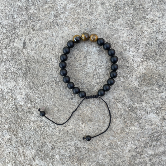 Matte Onyx & Tiger Eye Stone Adjustable Bracelet