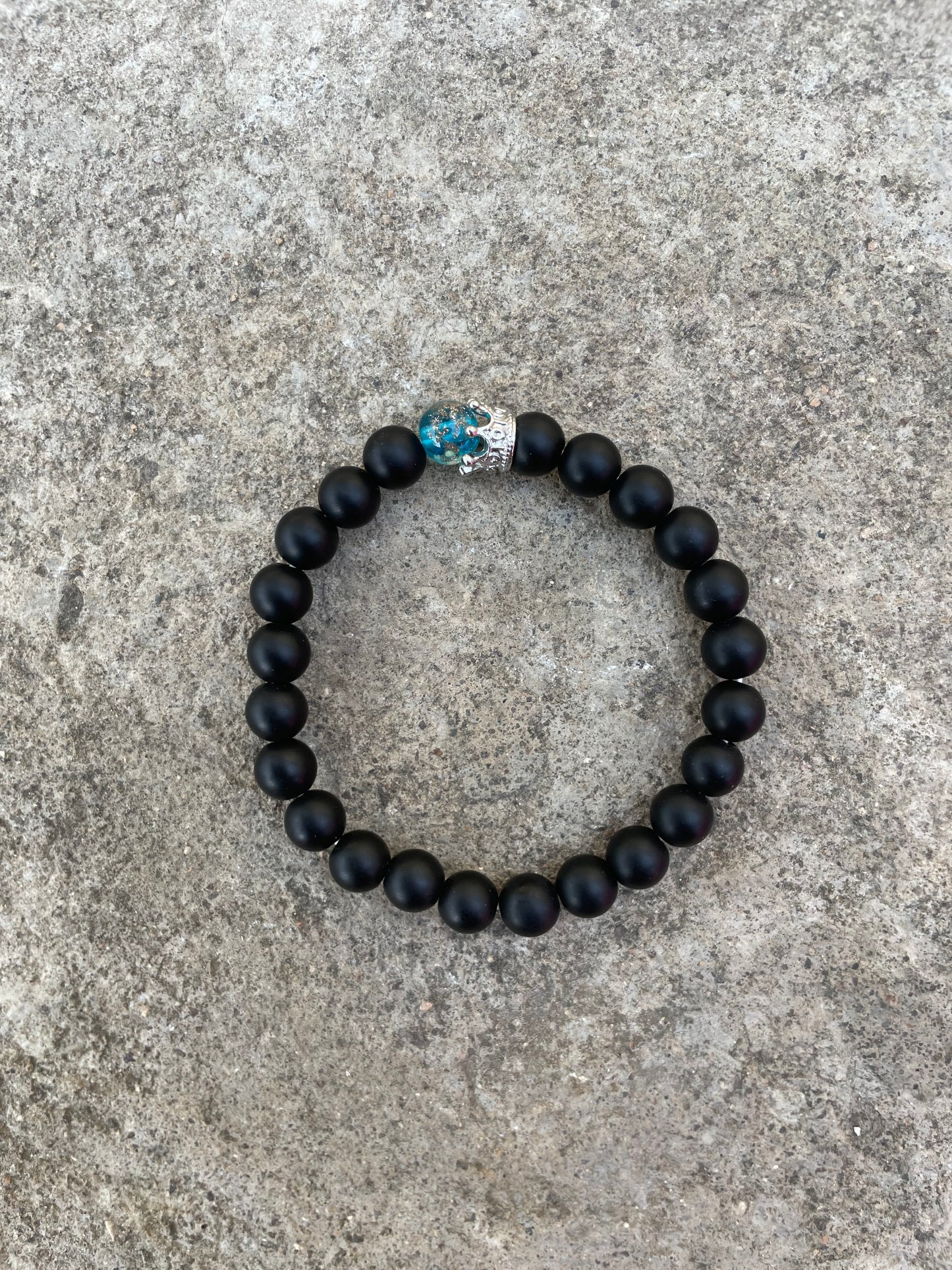 Blue Charm & Black Matte Onyx Stone Bracelet