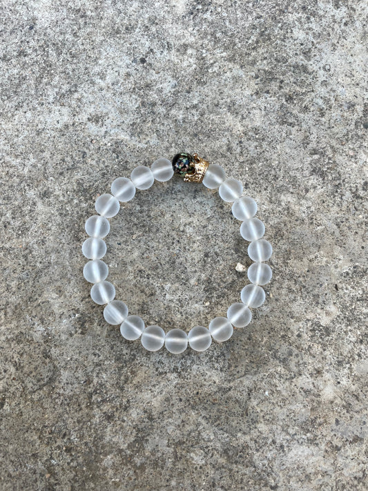 Black Charm Bead & Clear Quartz Stone Bracelet