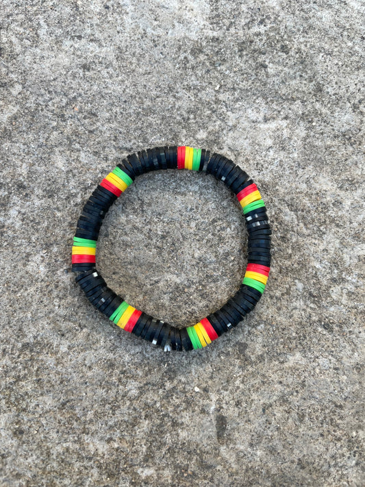 Black Rasta Clay Bead Bracelet